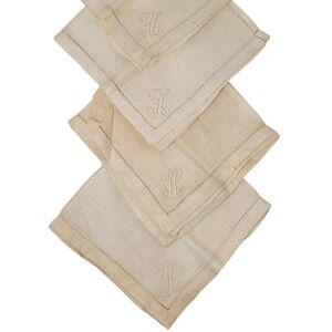 Vintage Linen Napkins Set of 4 Monogram H Hemstitched Square Napkins